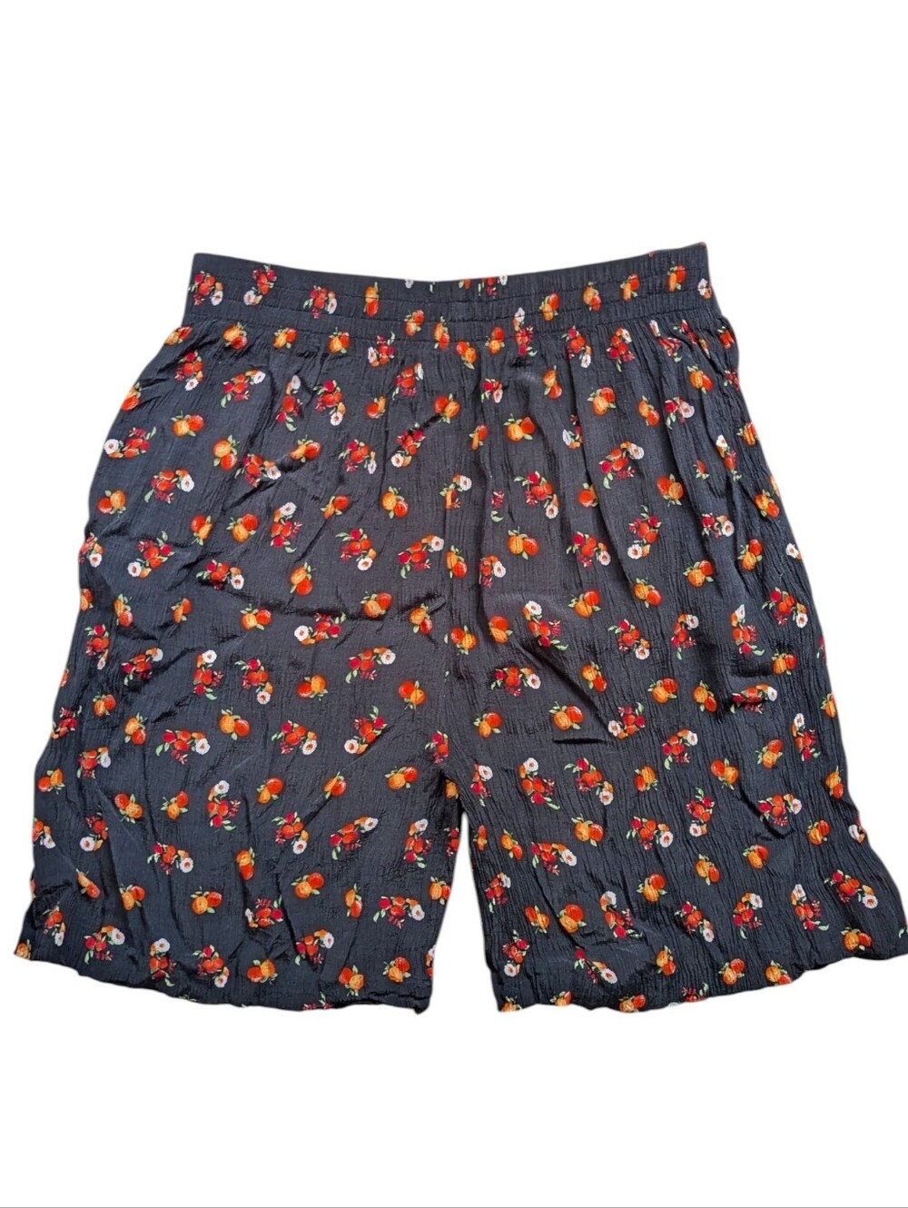 Vintage Crinkle Oranges + Flower Print High Waist Shorts - Picture 2 of 11